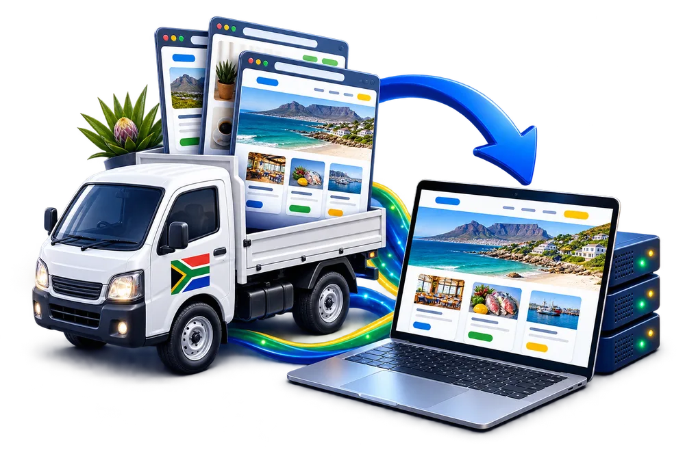Illustration of websites moving to a new hosting account with South African support